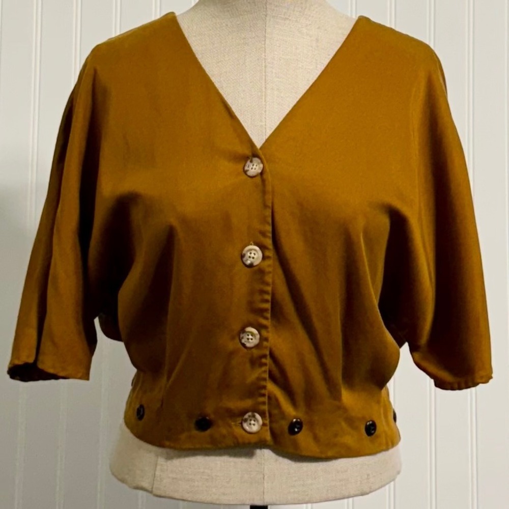 Vetta Capsule Reversible‎ Blouse Ochre Mustard Yellow Button Down Top Size 12